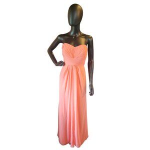 Coral Chiffon Strapless Full Length Formal Gown - NWT Davids Bridal